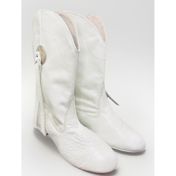 1991 Linda Lewis Designs Western Dance Boots Size 8.5 White Leather Cheerleader - Picture 1 of 4